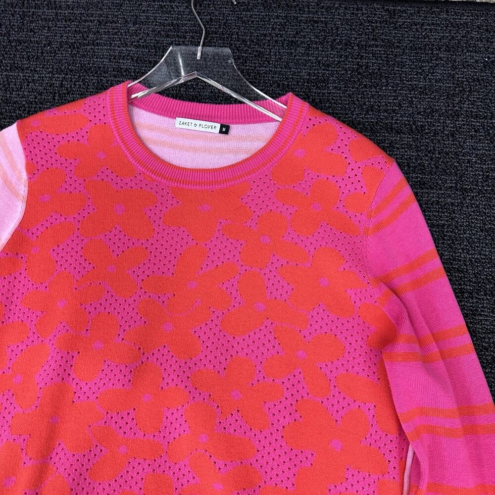 Zaket & Plover Vibrant Hot Pink Floral & Stripe Design 100% Cotton Size Medium M - Picture 2 of 6